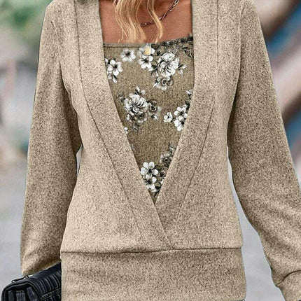 Women's Square Neck Long Sleeve T-Shirts Casual Loose Fake Two Piece Shirts Tops
