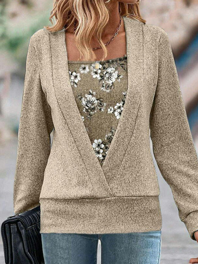 Women's Square Neck Long Sleeve T-Shirts Casual Loose Fake Two Piece Shirts Tops