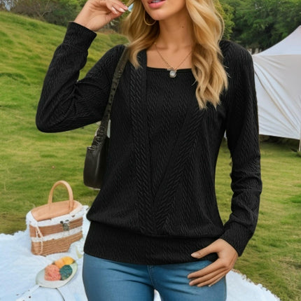 Women's Fake Two Pieces Square Neck Blouses Long Sleeve Loose Casual Tops