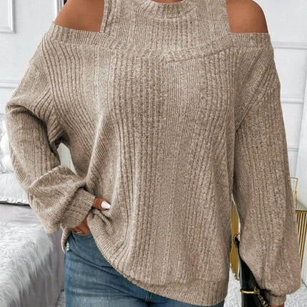 Women's Crew Neck Long Sleeve Sweater Cold Shoulder Casual Lightweight Knit Tops