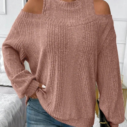 Women's Crew Neck Long Sleeve Sweater Cold Shoulder Casual Lightweight Knit Tops
