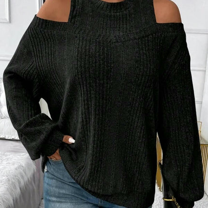 Women's Crew Neck Long Sleeve Sweater Cold Shoulder Casual Lightweight Knit Tops