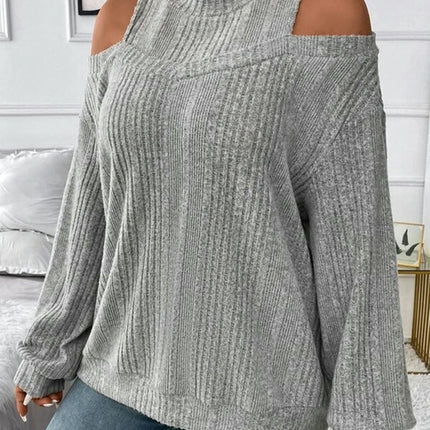 Women's Crew Neck Long Sleeve Sweater Cold Shoulder Casual Lightweight Knit Tops