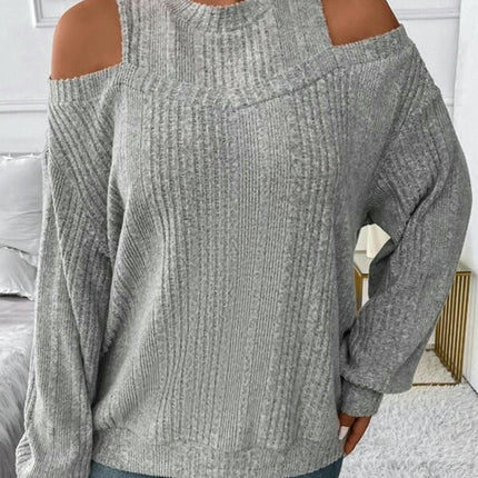 Women's Crew Neck Long Sleeve Sweater Cold Shoulder Casual Lightweight Knit Tops