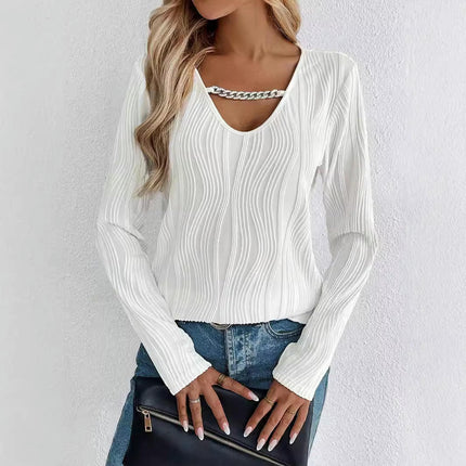 Women's Dressy Casual Blouse V Neck Long Sleeve V-Neck Textured Tops