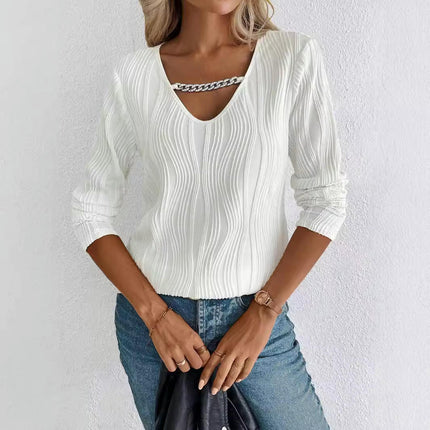 Women's Dressy Casual Blouse V Neck Long Sleeve V-Neck Textured Tops