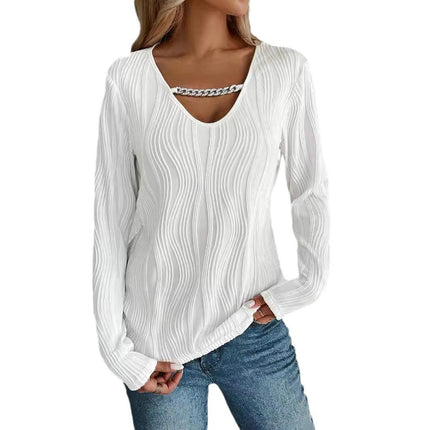 Women's Dressy Casual Blouse V Neck Long Sleeve V-Neck Textured Tops