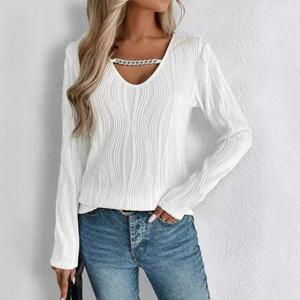 Women's Dressy Casual Blouse V Neck Long Sleeve V-Neck Textured Tops