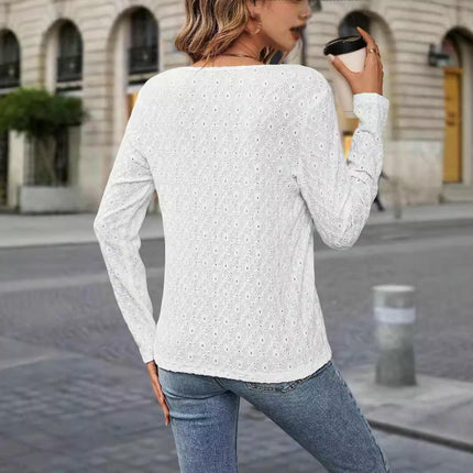Womens Long Sleeve V-Neck Blouses Dressy Casual T-Shirts Eyelet Tunic Tops