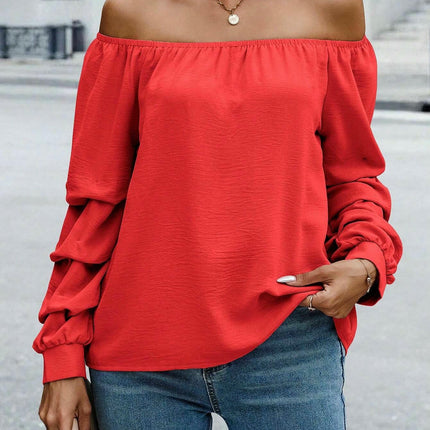 Women's Off Shoulder Ruched Long Sleeve Blouse Casual Loose Going Out Tops