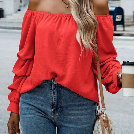 Women's Off Shoulder Ruched Long Sleeve Blouse Casual Loose Going Out Tops