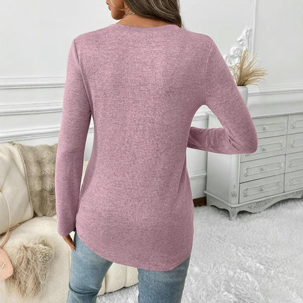 Women's Long Sleeve Shirts Button V Neck Tunic Tops Slim Fit Casual Knit Blouse