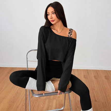 Women's Long Sleeve Loose Crop Tops Casual Cold Shoulder Blouse Shirts