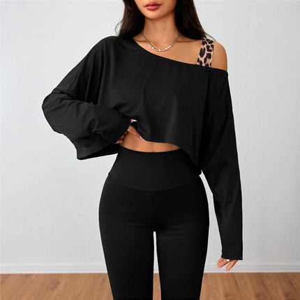 Women's Long Sleeve Loose Crop Tops Casual Cold Shoulder Blouse Shirts
