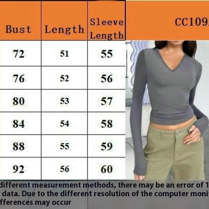 Long Sleeve Shirts for Women Fashion V Neck Basics Slim Fitted Tops