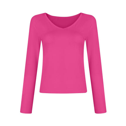 Long Sleeve Shirts for Women Fashion V Neck Basics Slim Fitted Tops