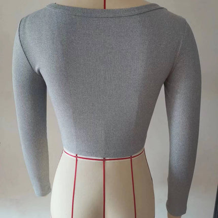 Womens Long Sleeve Square Neck Tee Shirts Ribbed Knit Slim Fitted Casual Crop Tops