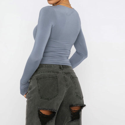 Women Long Sleeve Casual Tee Shirt Crew Neck Slim Fit Basic Top