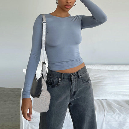 Women Long Sleeve Casual Tee Shirt Crew Neck Slim Fit Basic Top