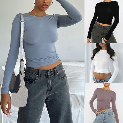 Women Long Sleeve Casual Tee Shirt Crew Neck Slim Fit Basic Top