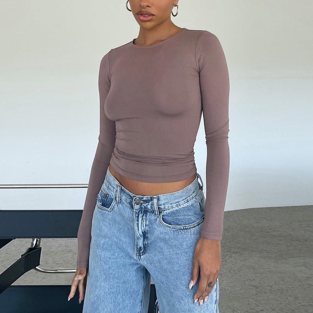 Women Long Sleeve Casual Tee Shirt Crew Neck Slim Fit Basic Top