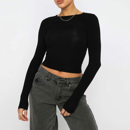 Women Long Sleeve Casual Tee Shirt Crew Neck Slim Fit Basic Top