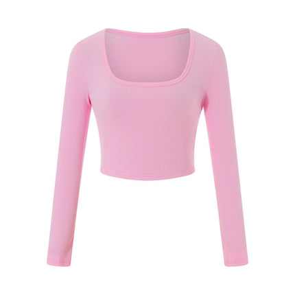 Womens Long Sleeve T Shirts Square Neck Ribbed Knit Fitted Casual Slim Fit Crop Tops