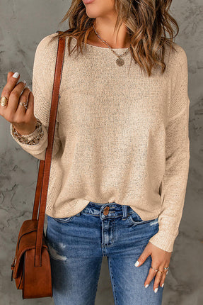 Womens Lightweight Sweaters Casual Long Sleeve Crew Neck Knit Tops