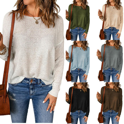 Womens Lightweight Sweaters Casual Long Sleeve Crew Neck Knit Tops