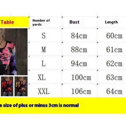 Womens Long Sleeve Tie Dye Print T-Shirts Button Crew Neck Slim Fit Tops