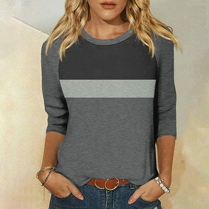Womens Casual Color Block Tops Long Sleeve Shirts Crewneck Loose Fit T-Shirt
