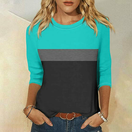 Womens Casual Color Block Tops Long Sleeve Shirts Crewneck Loose Fit T-Shirt