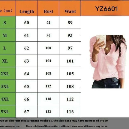 Women's V Neck Waffle Knit Tops Casual Long Sleeve Plain Pullover Blouses
