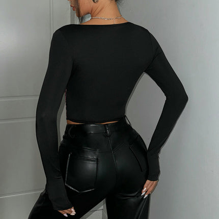 Women's Sheer Mesh Long Sleeve Top Sweetheart Neck T Shirt Bustier Crop Tops