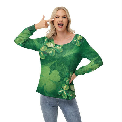 Women's Off Shoulder Long Sleeve T Shirt Scoop Neck Loose Print Tops