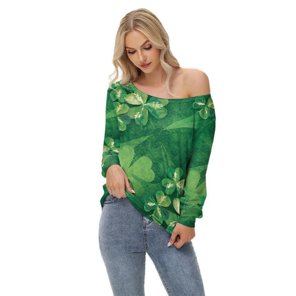 Women's Off Shoulder Long Sleeve T Shirt Scoop Neck Loose Print Tops