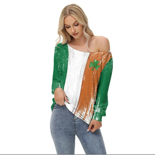 Women's Off Shoulder Long Sleeve T Shirt Scoop Neck Loose Print Tops