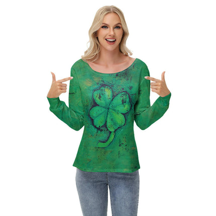 Women's Off Shoulder Long Sleeve T Shirt Scoop Neck Loose Print Tops