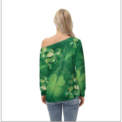 Women's Off Shoulder Long Sleeve T Shirt Scoop Neck Loose Print Tops
