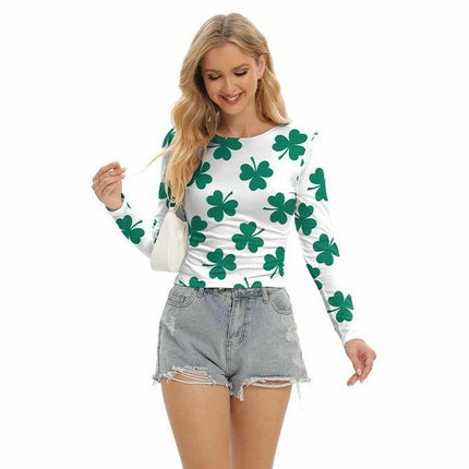 Women's Long Sleeve T-Shirt Crew Neck Slim Fit Stretchy Print Crop Tops