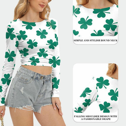 Women's Long Sleeve T-Shirt Crew Neck Slim Fit Stretchy Print Crop Tops