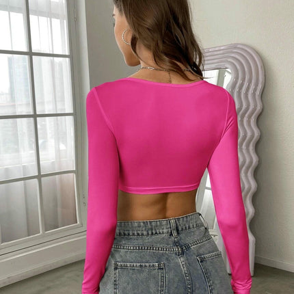 Women's Sexy Square Neck Crop Tops Long Sleeve Slim Fit Going Out T Shirts