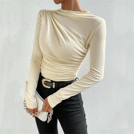 Women's Mock Neck Ruched T Shirt Long Sleeve Casual Basic Top
