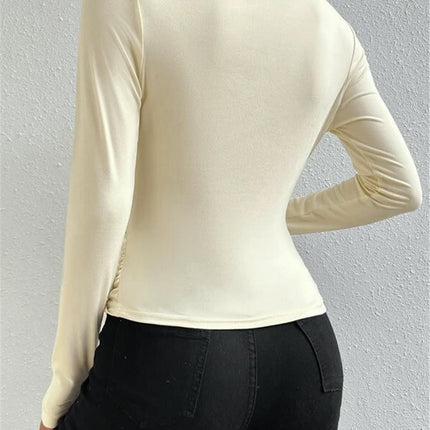 Women's Mock Neck Ruched T Shirt Long Sleeve Casual Basic Top