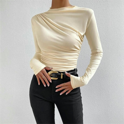 Women's Mock Neck Ruched T Shirt Long Sleeve Casual Basic Top