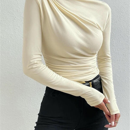 Women's Mock Neck Ruched T Shirt Long Sleeve Casual Basic Top