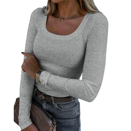 Women Long Sleeve Square Neck Ribbed T-Shirt Slim Fit Basic Casual Going Out Tops