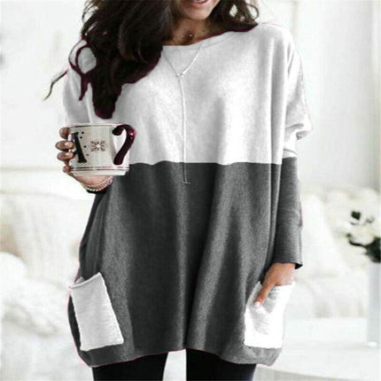 Women Tunic Tops Long Sleeve Crew Neck Casual Loose Fit T Shirts with Pocket