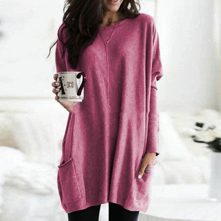 Women Tunic Tops Long Sleeve Crew Neck Casual Loose Fit T Shirts with Pocket