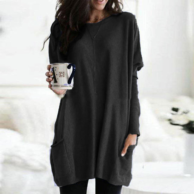 Women Tunic Tops Long Sleeve Crew Neck Casual Loose Fit T Shirts with Pocket